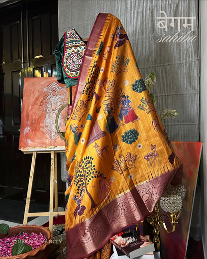 Radha Pichwai Ikkat Semi-Tussar Silk Saree