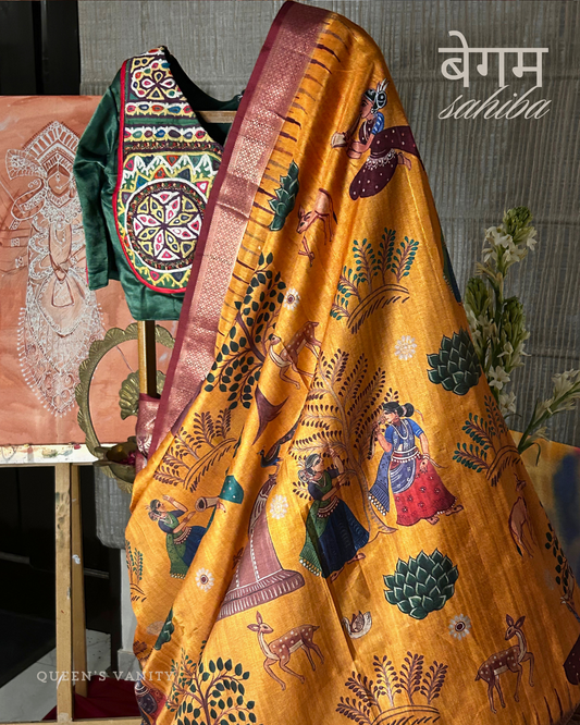 Radha Pichwai Ikkat Semi-Tussar Silk Saree
