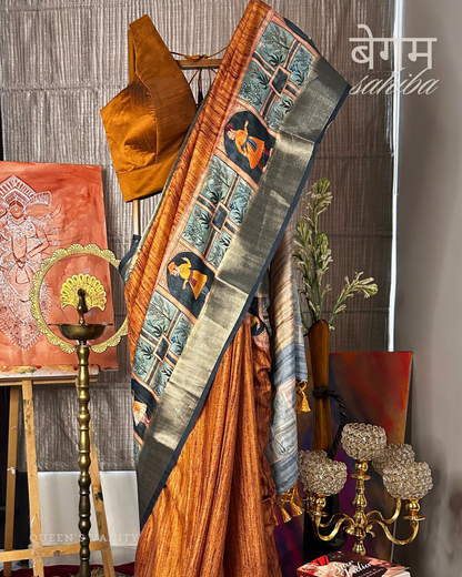 Chandan Haldi Mughal Art Semi-Tussar Silk Saree