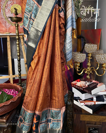 Chandan Haldi Mughal Art Semi-Tussar Silk Saree