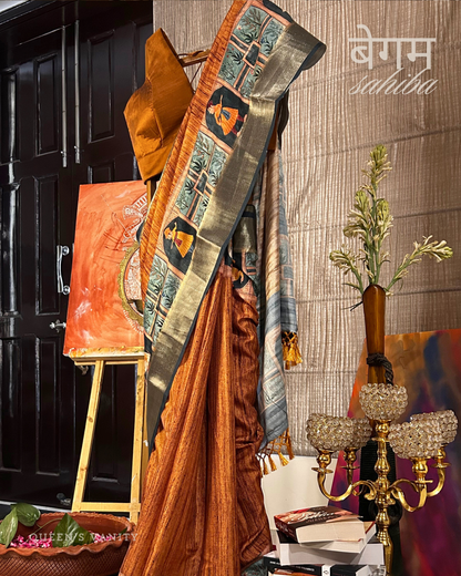 Chandan Haldi Mughal Art Semi-Tussar Silk Saree