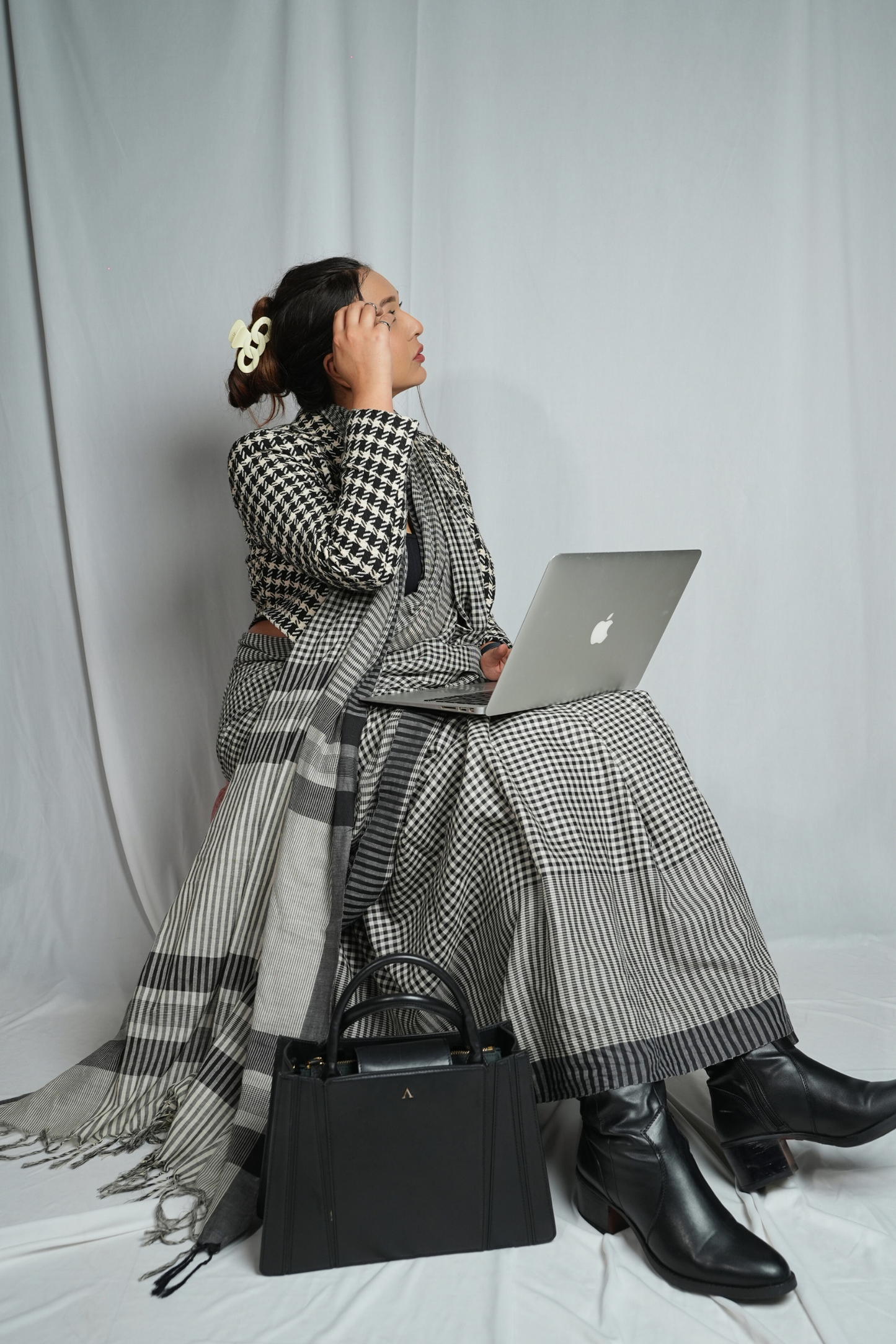 Monochrome Checks Bengal Handloom Cotton Saree