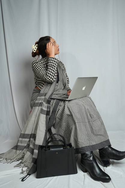 Monochrome Checks Bengal Handloom Cotton Saree