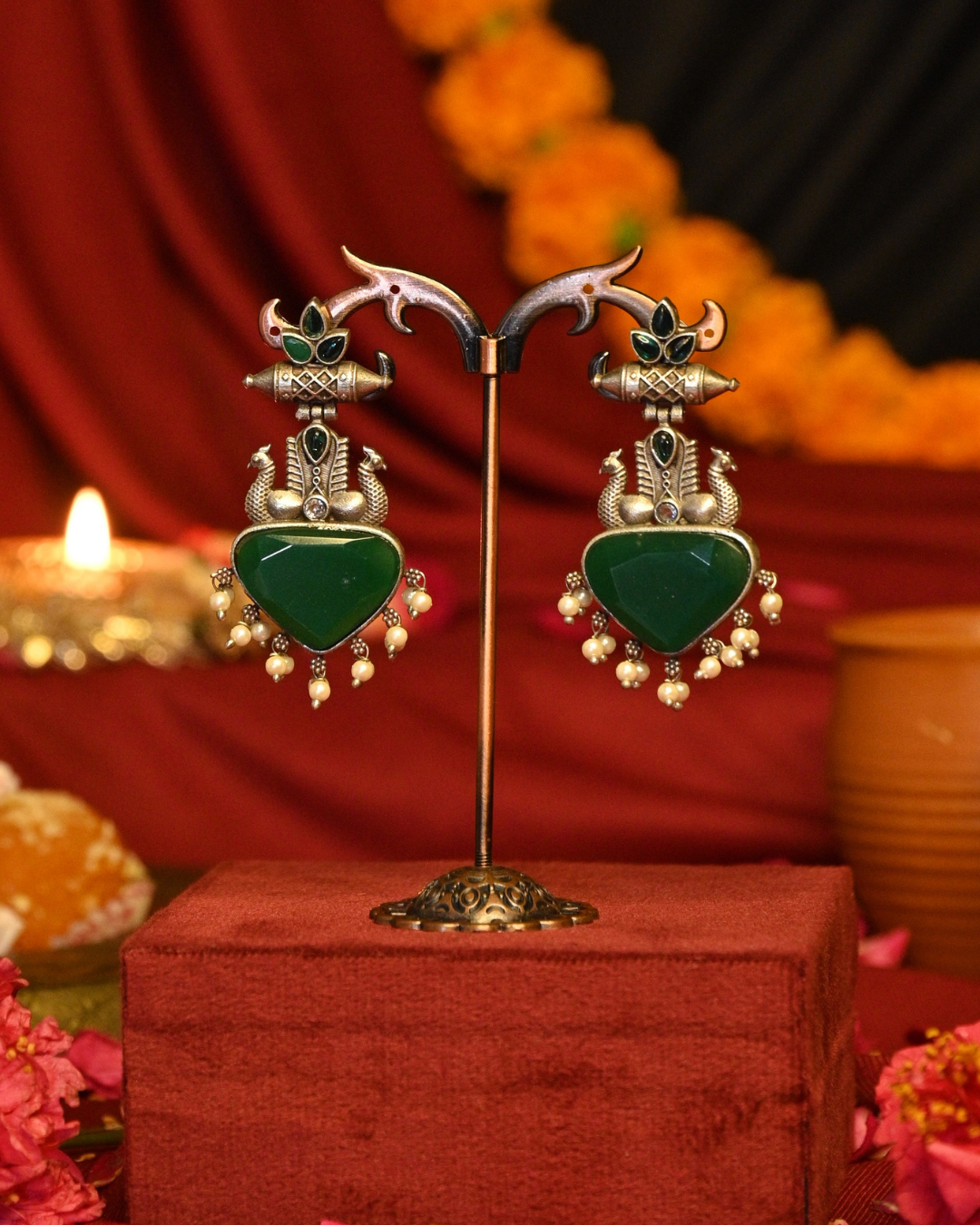 Hamsika Oxidised Silver Earrings