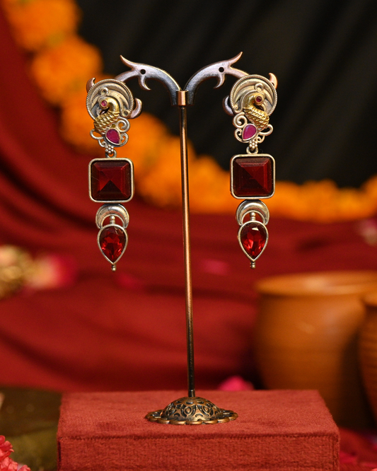 Mayura Raga Oxidised Silver Earrings