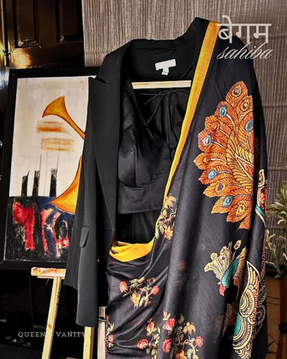 Kalamkari Mor Mughal Art Chanderi Cotton Saree