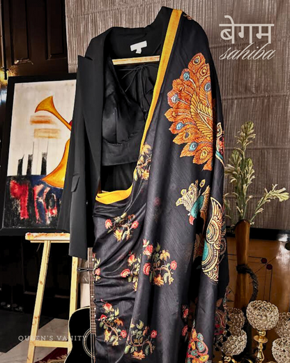 Kalamkari Mor Mughal Art Chanderi Cotton Saree