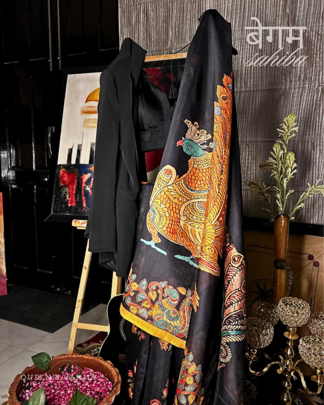 Kalamkari Mor Mughal Art Chanderi Cotton Saree