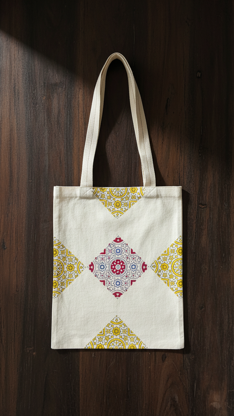 Sunlit Dunes Handcrafted Block-Printed Cotton Tote Bag