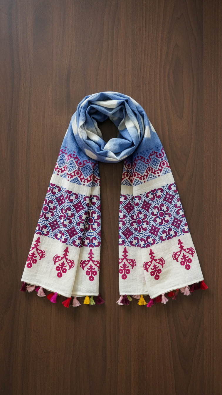 Twilight in Kutch Handcrafted Bandhani Tie-Dye Cotton Stole