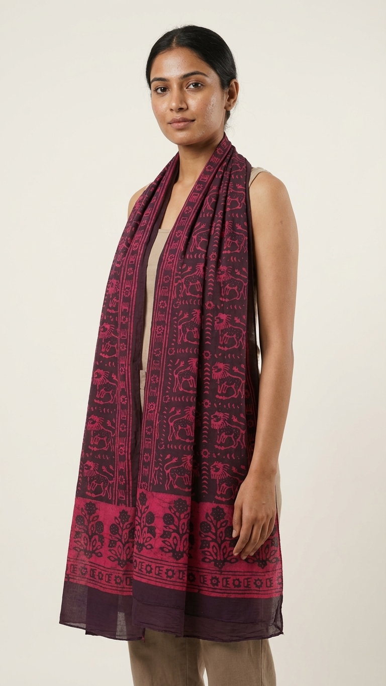 Vanraj Batik Craft Meets Wilderness Hand-Blocked Cotton Stole