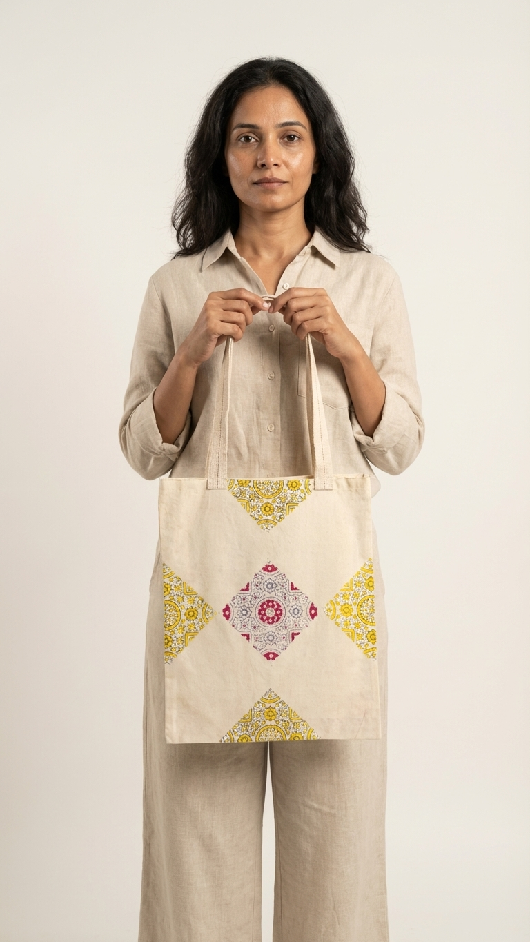 Sunlit Dunes Handcrafted Block-Printed Cotton Tote Bag