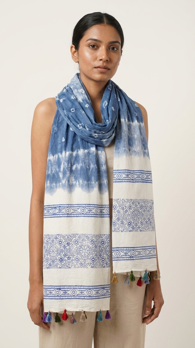 Indigo Nightsky Handcrafted Bandhani Tie-Dye Cotton Stole