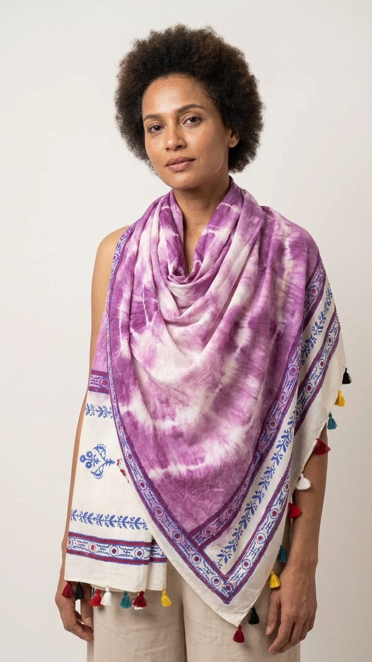 Pink Desert Sky Handcrafted Bandhani Tie-Dye Cotton Stole
