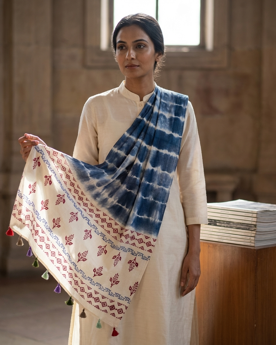 Indigo Mirage Handcrafted Bandhani Tie-Dye Cotton Stole