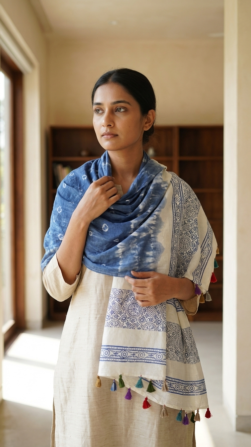 Indigo Nightsky Handcrafted Bandhani Tie-Dye Cotton Stole