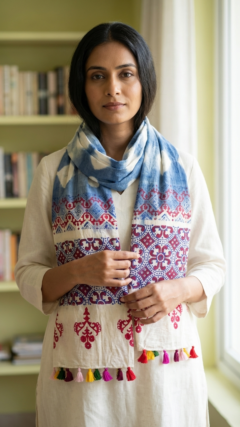 Twilight in Kutch Handcrafted Bandhani Tie-Dye Cotton Stole