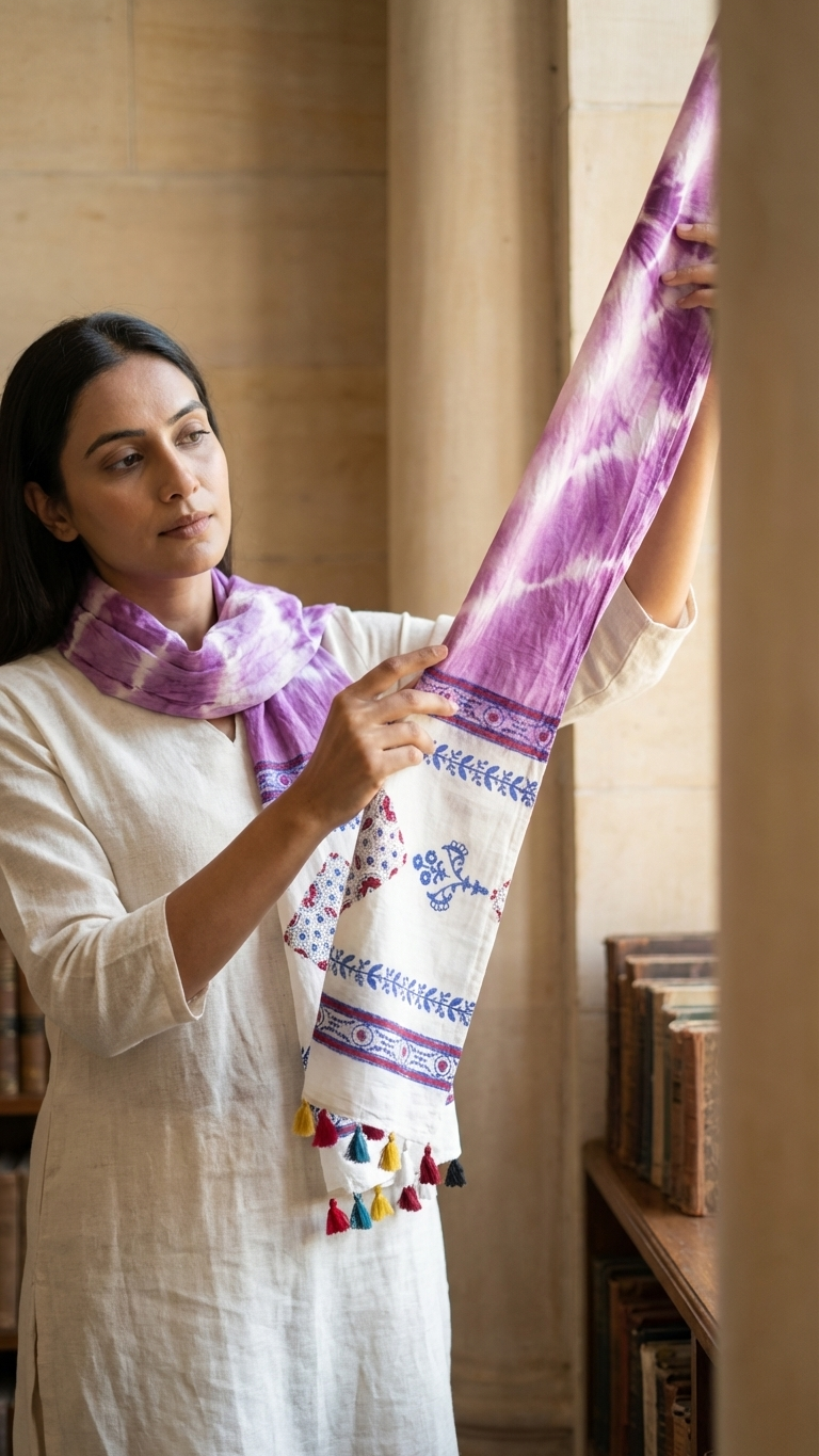 Pink Desert Sky Handcrafted Bandhani Tie-Dye Cotton Stole