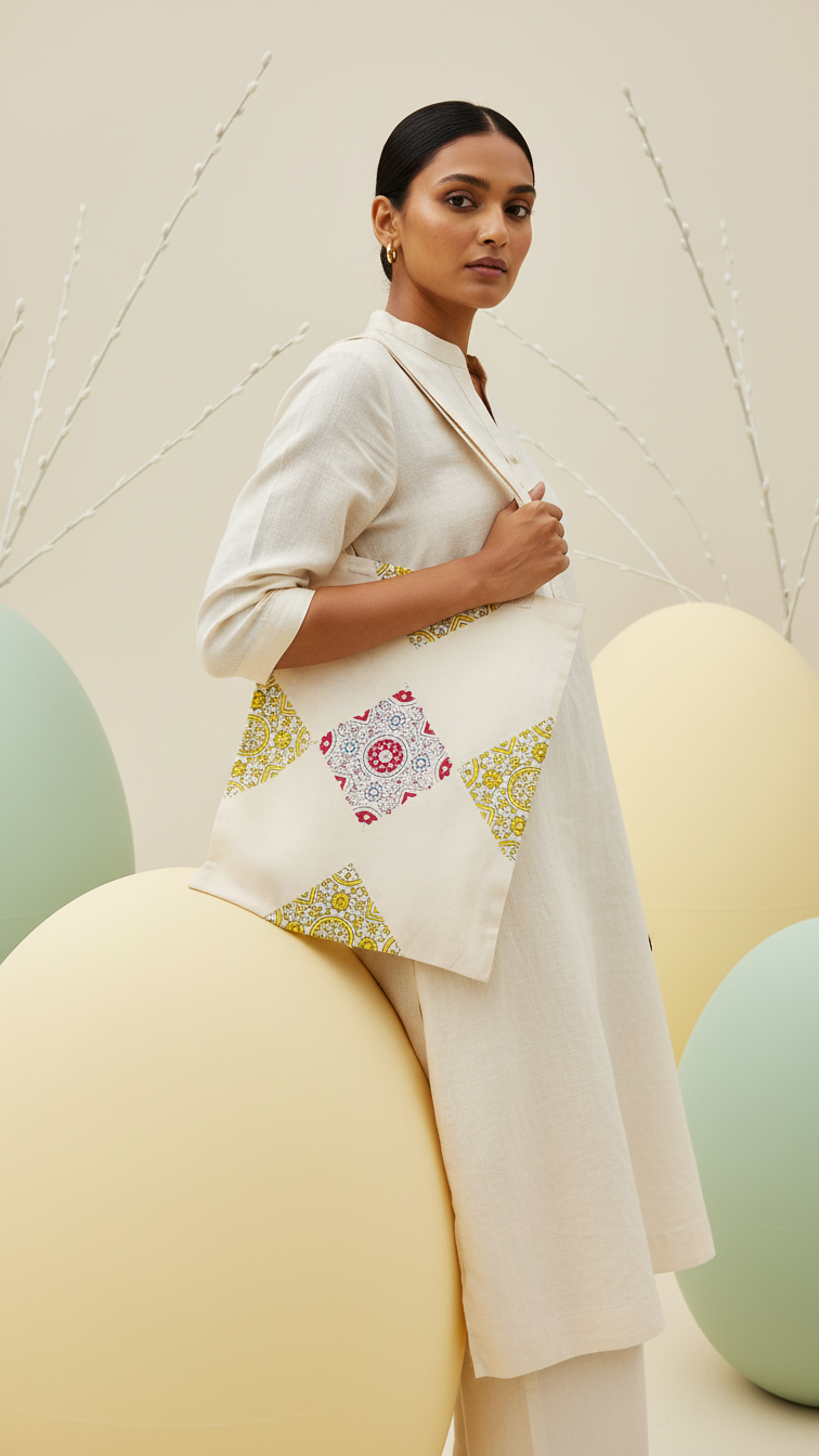 Sunlit Dunes Handcrafted Block-Printed Cotton Tote Bag