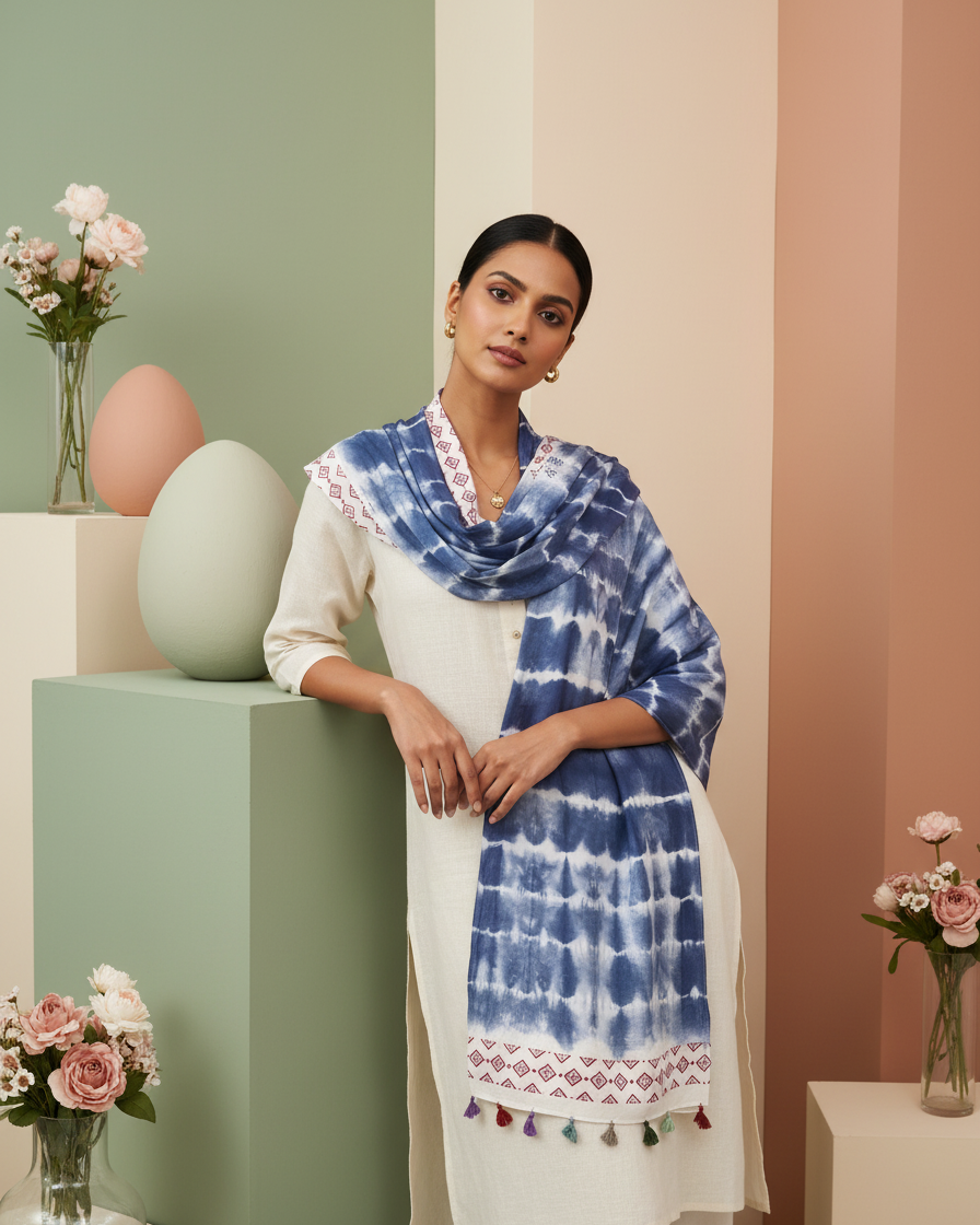 Indigo Mirage Handcrafted Bandhani Tie-Dye Cotton Stole