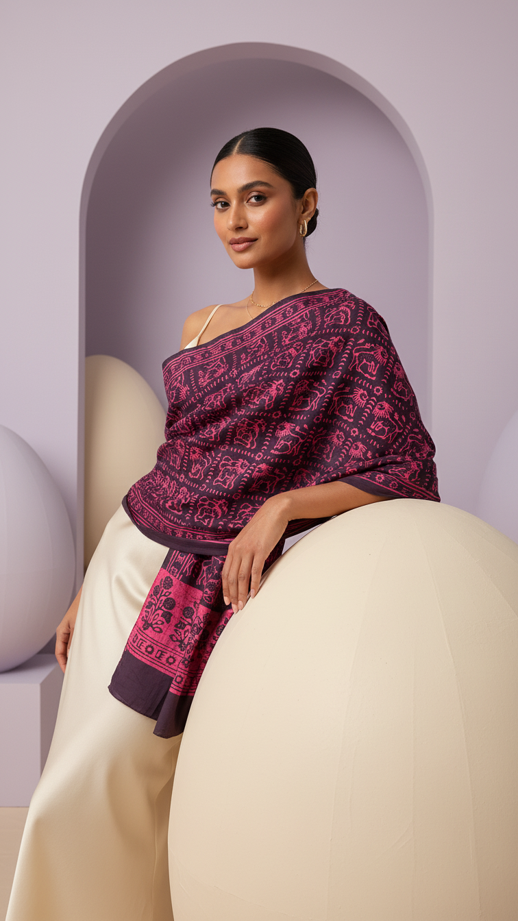 Vanraj Batik Craft Meets Wilderness Hand-Blocked Cotton Stole