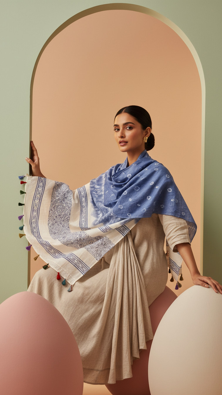 Indigo Nightsky Handcrafted Bandhani Tie-Dye Cotton Stole