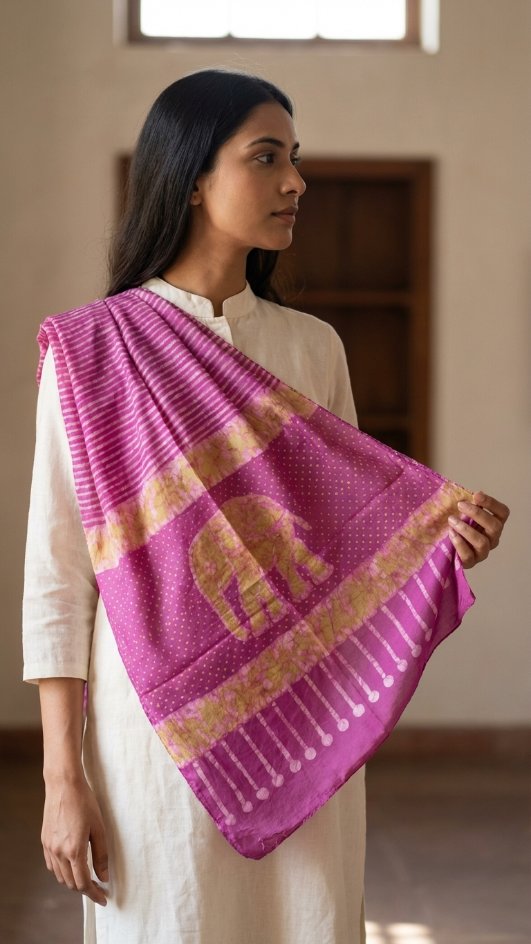 Elephant Grove Batik Craft Meets Wilderness Hand-Blocked Cotton Stole