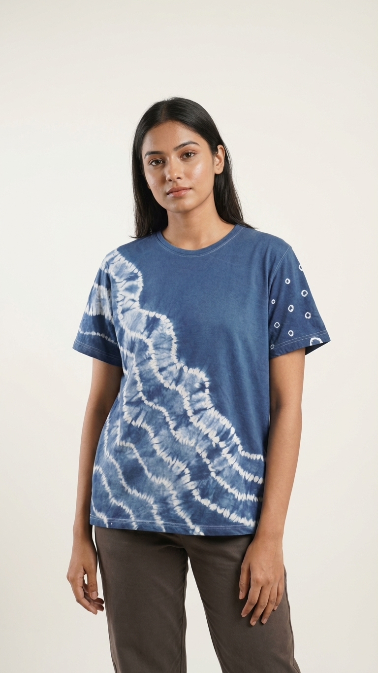 Indigo Rann Handcrafted Bandhani Tie-Dye Cotton T-shirt