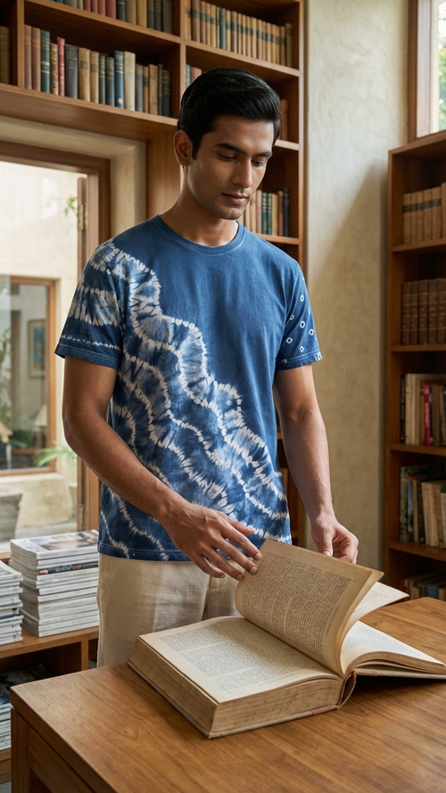 Indigo Rann Handcrafted Bandhani Tie-Dye Cotton T-shirt